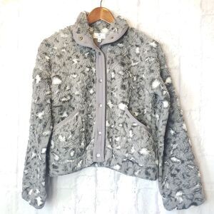 SOCIALITE Snap Front Animal Print Fleece Jacket Coat Small